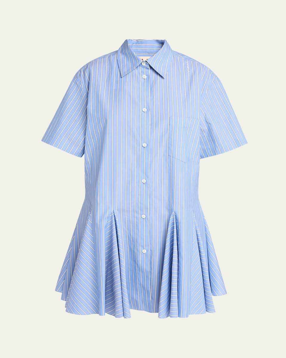 Stripe Godet Mini Shirt Dress